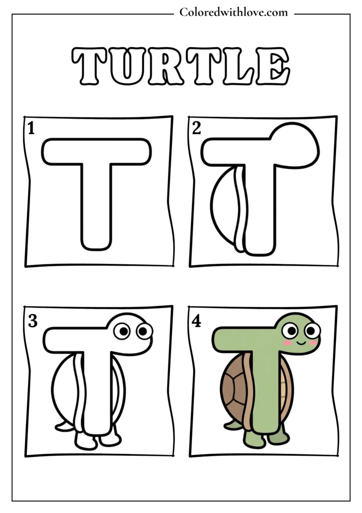 Drawing from Letter T Turtle Coloring Page for Kids