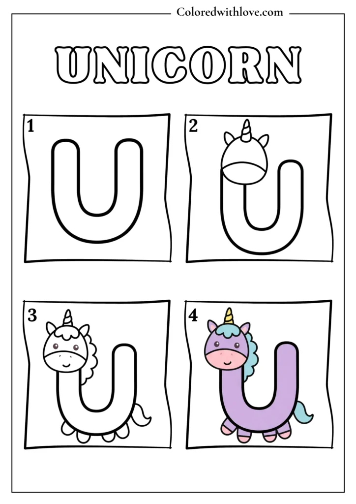 Drawing from Letter U Unicorn Coloring Page for Kids