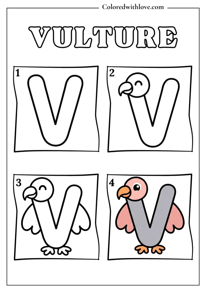 Drawing from Letter V Vulture Coloring Page for Kids
