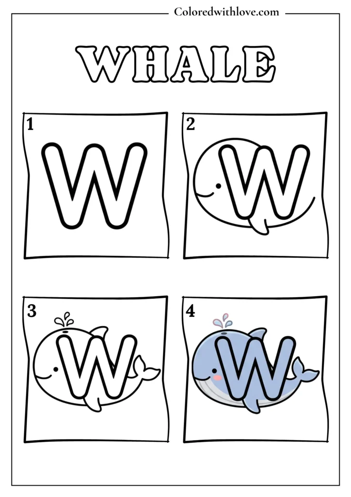 Drawing from Letter W Whale Coloring Page for Kids