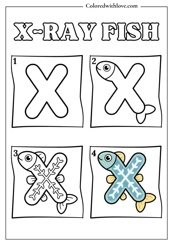 Drawing from Letter X Ray Fish Coloring Page for Kids