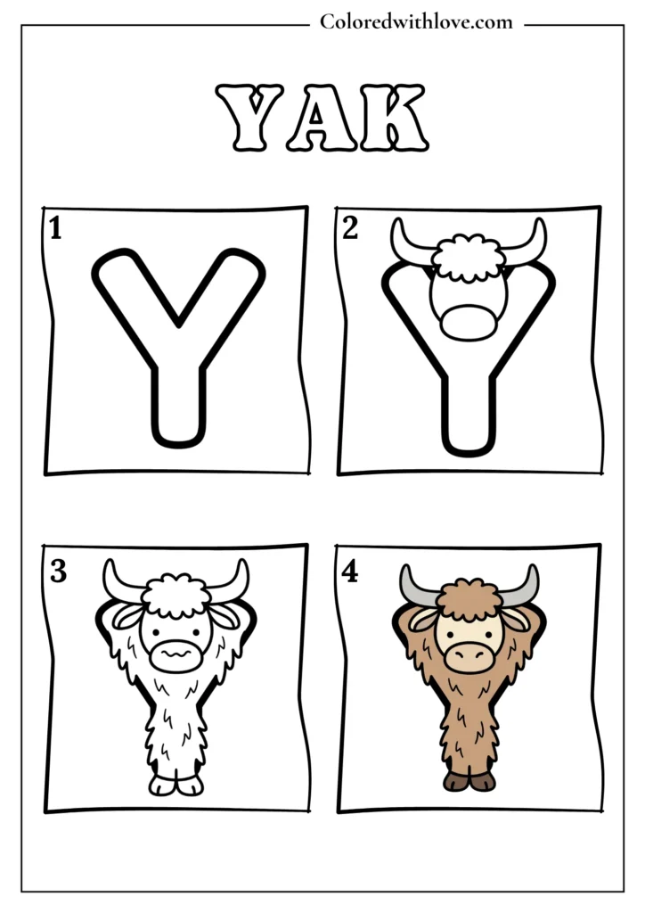 Drawing from Letter Y Yak Coloring Page for Kids