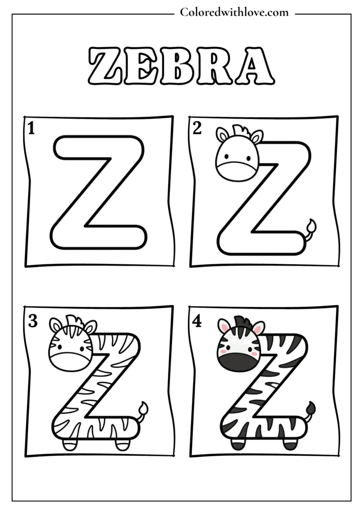 Drawing from Letter Z Zebra Coloring Page for Kids