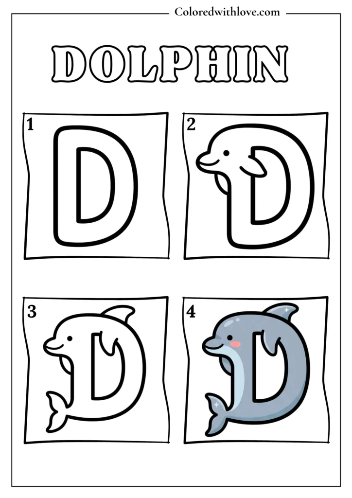 Drawing from Letter D Dolphin Coloring Page for Kids
