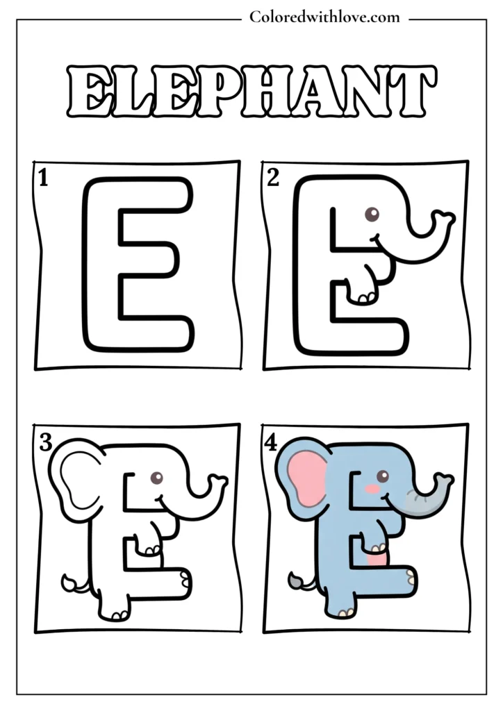 Drawing from Letter E Elephant Coloring Page for Kids