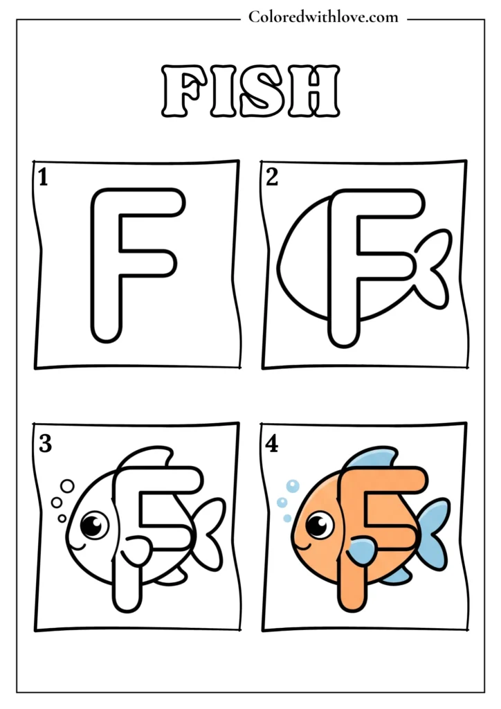 Drawing from Letter F Fish Coloring Page for Kids