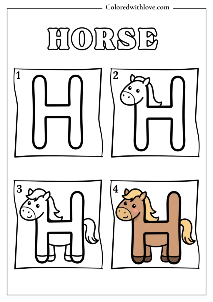 Drawing from Letter H Horse Coloring Page for Kids