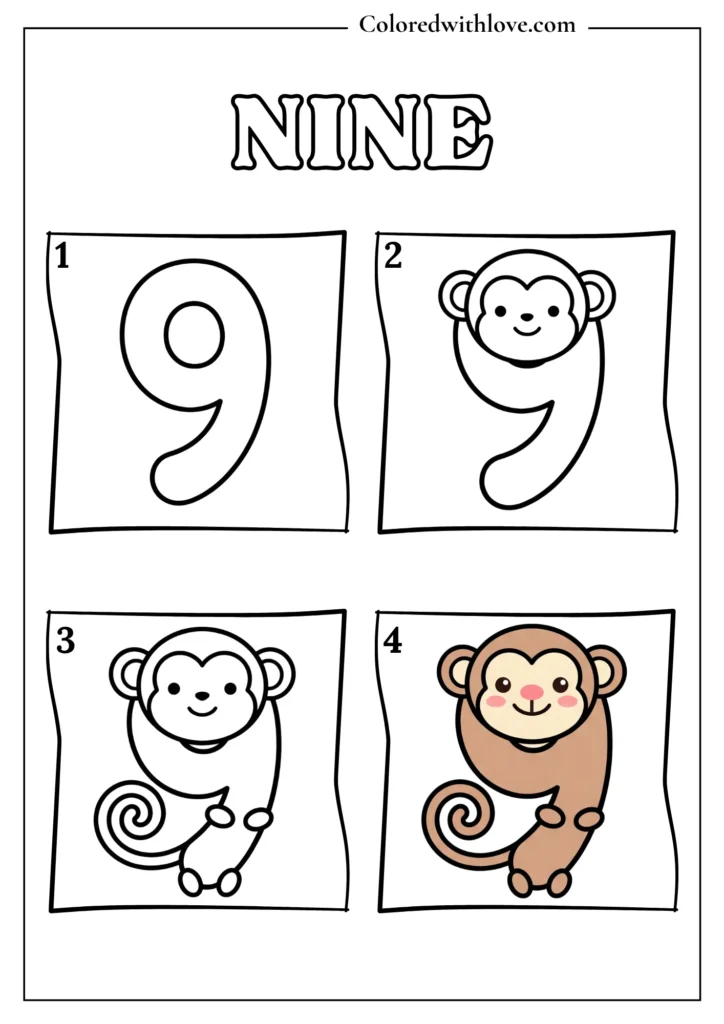 Drawing From Numbers coloring pages Nine Worksheet