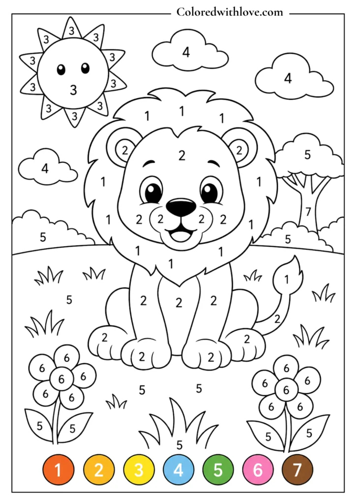 Color by Number teddy bear printable coloring worksheet