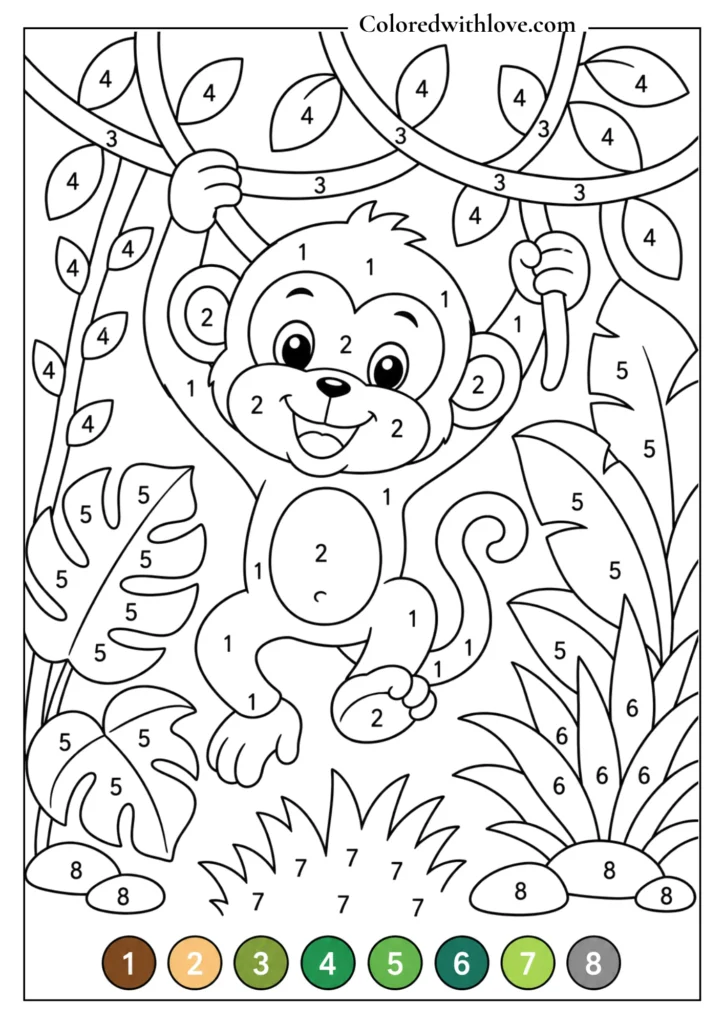 Color by Number happy bear printable coloring activity