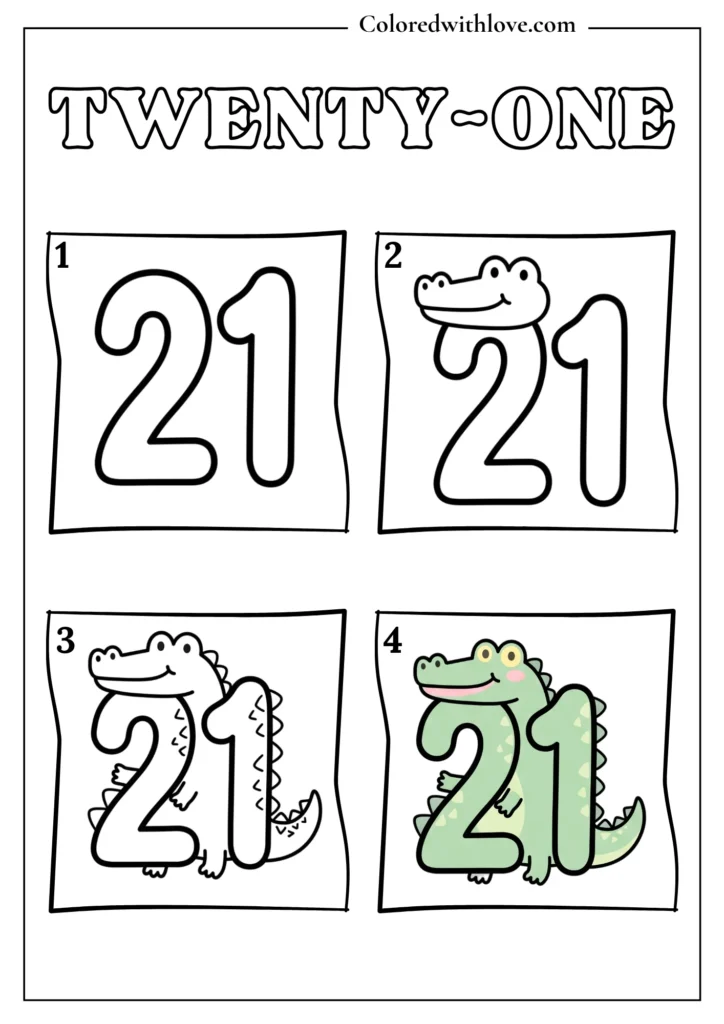 Drawing From Numbers coloring pages Twenty-One Worksheet