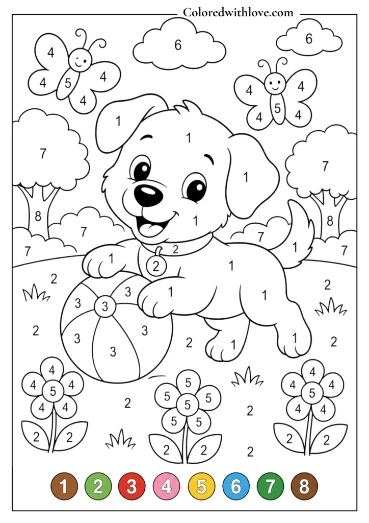 Color by Number baby bear printable coloring page