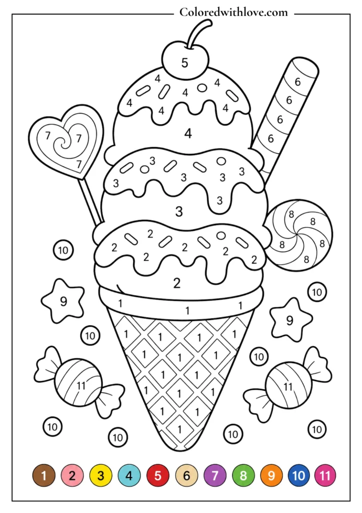 Color by Number giant ice cream printable worksheet