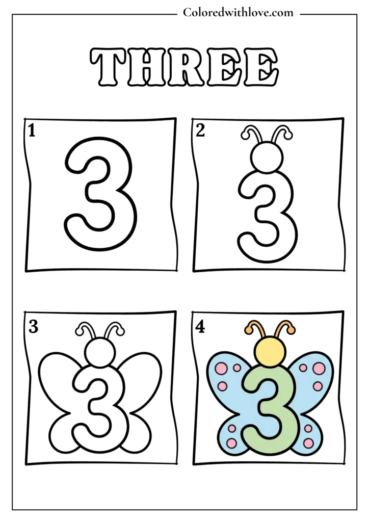 Drawing From Numbers coloring pages Three Worksheet