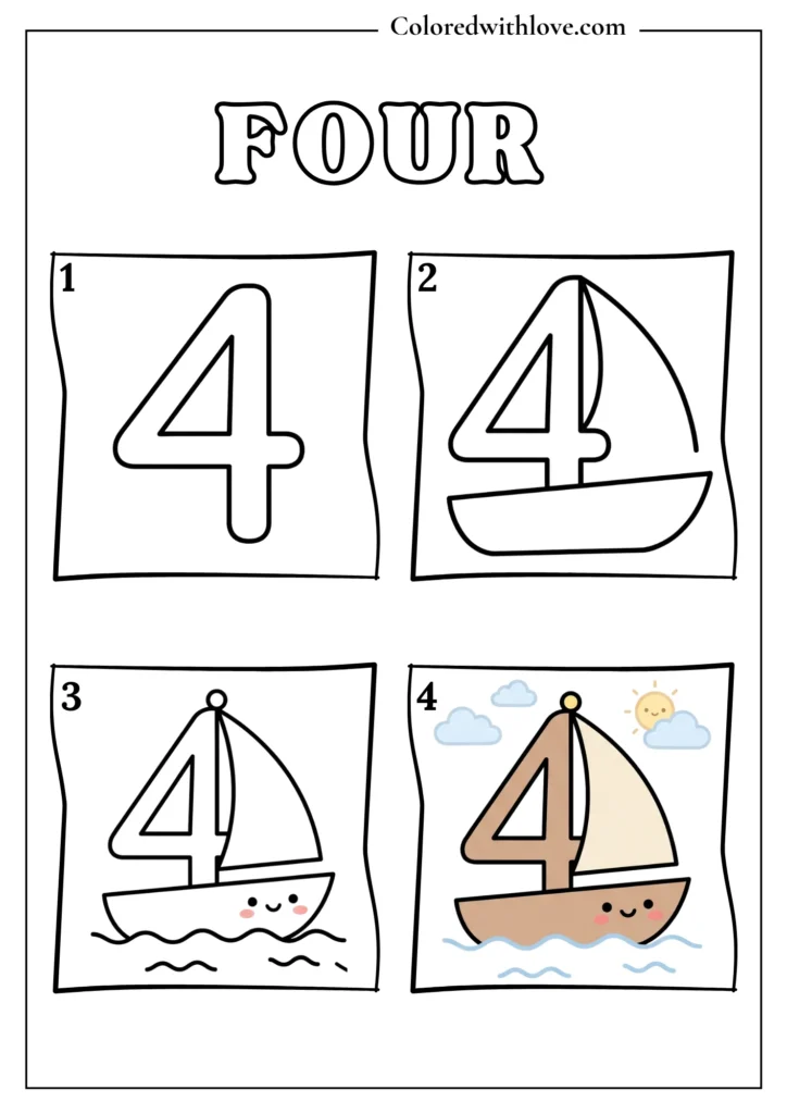 Drawing From Numbers coloring pages Four Worksheet
