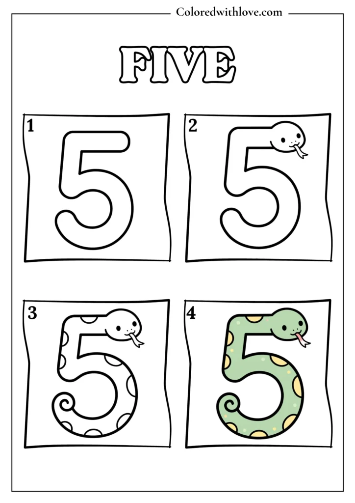 Drawing From Numbers coloring pages Five Worksheet