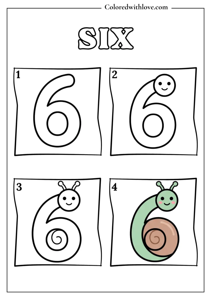 Drawing From Numbers coloring pages Six Worksheet