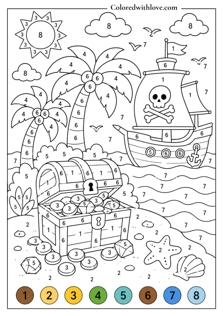 Color by Number fairy house printable coloring worksheet for kids