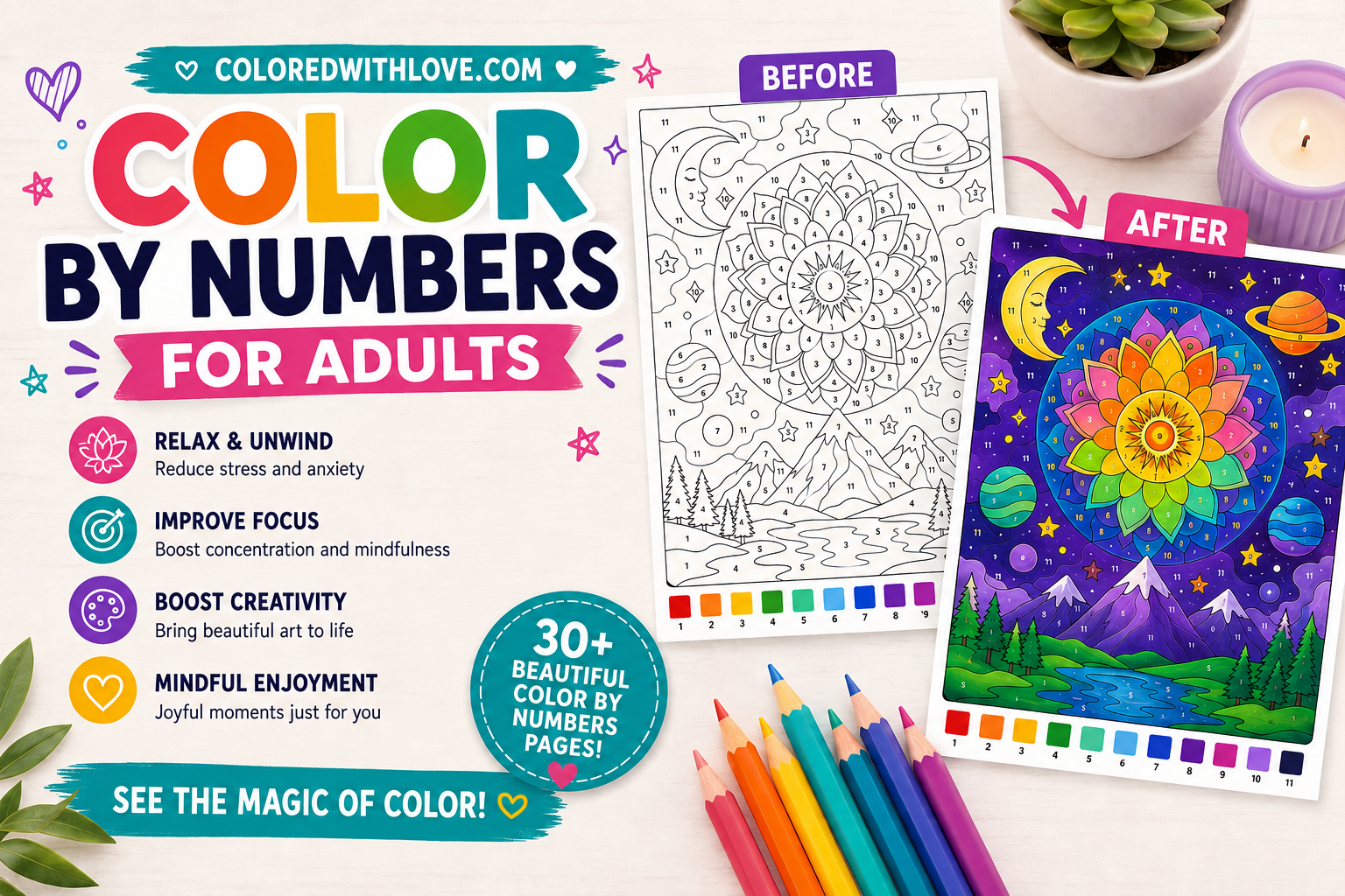 Color-By-Numbers For Adults Printables: 30 Relaxing Designs to Download & Enjoy