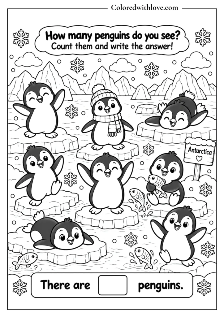 Count the penguins winter counting and coloring activity for kids