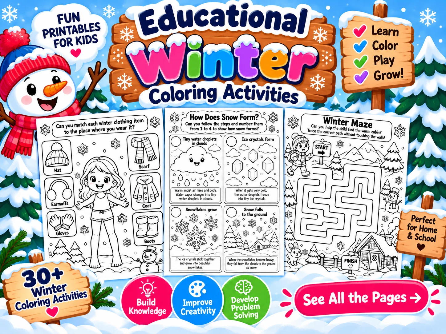 Educational Winter Coloring Activities: 30 Fun Learning Printables for Kids